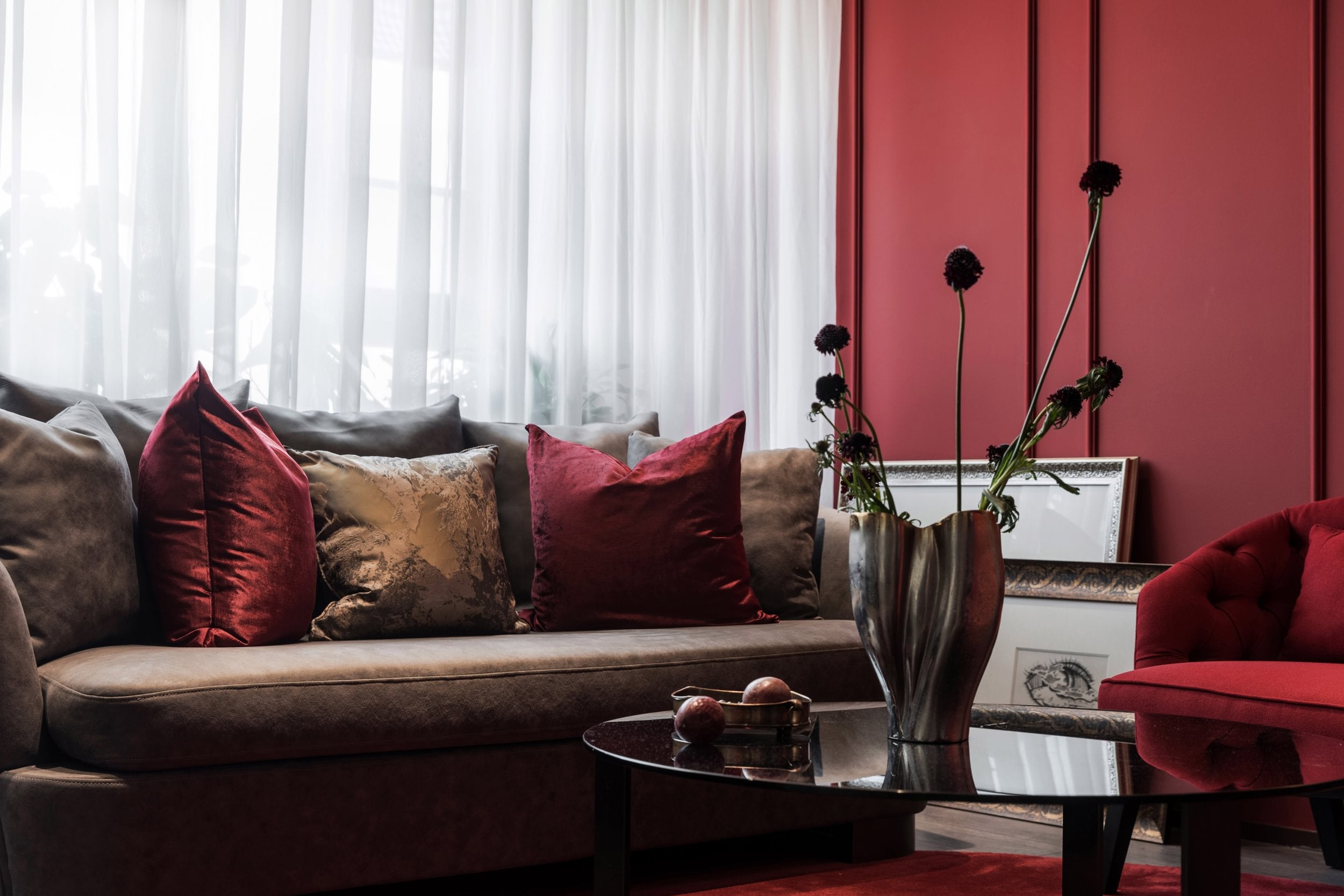 Light brown and red living room outlet