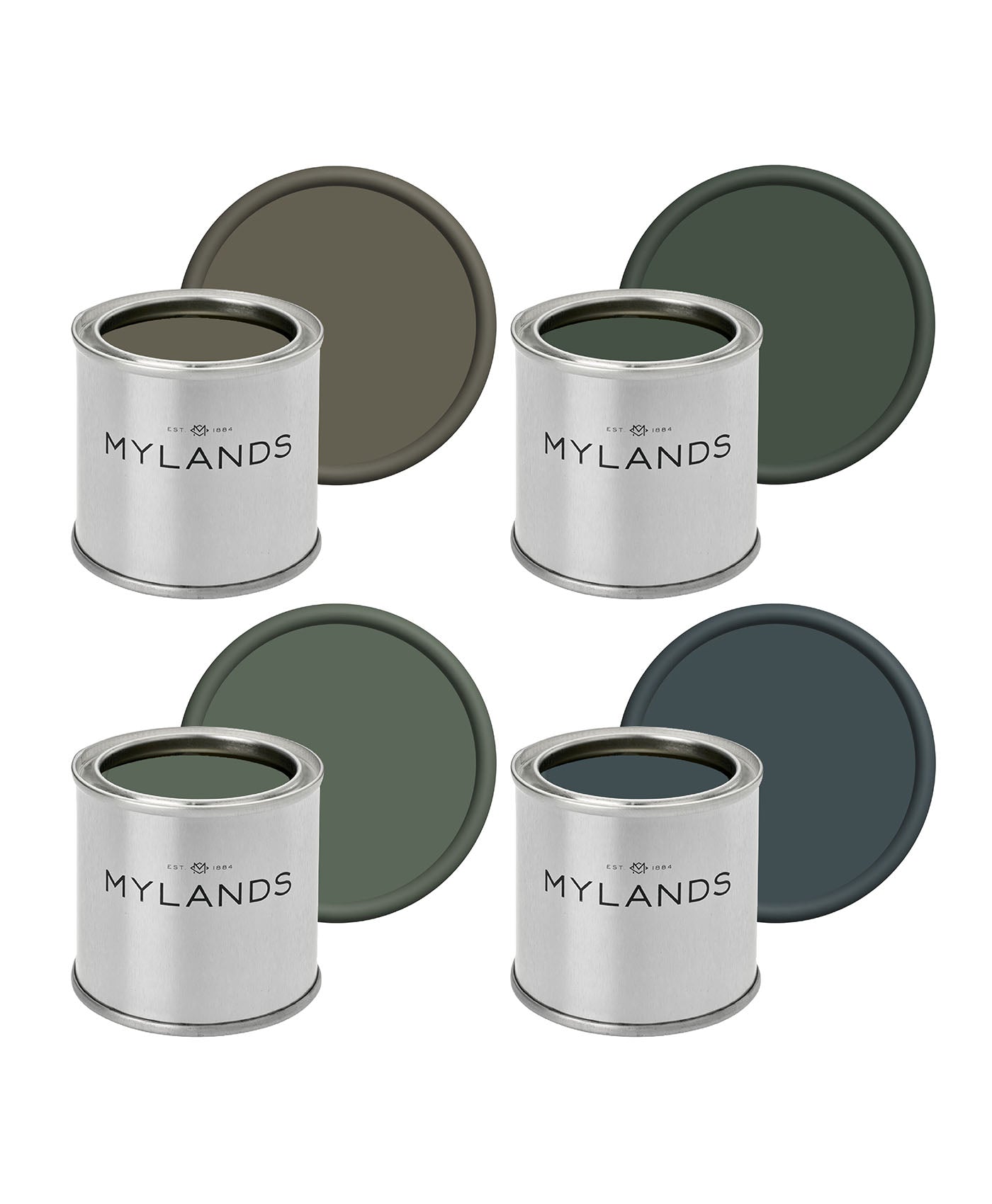 Greens - Sample Pots Set of 4 - messel, pleasure gardens green, Brompton road, market green