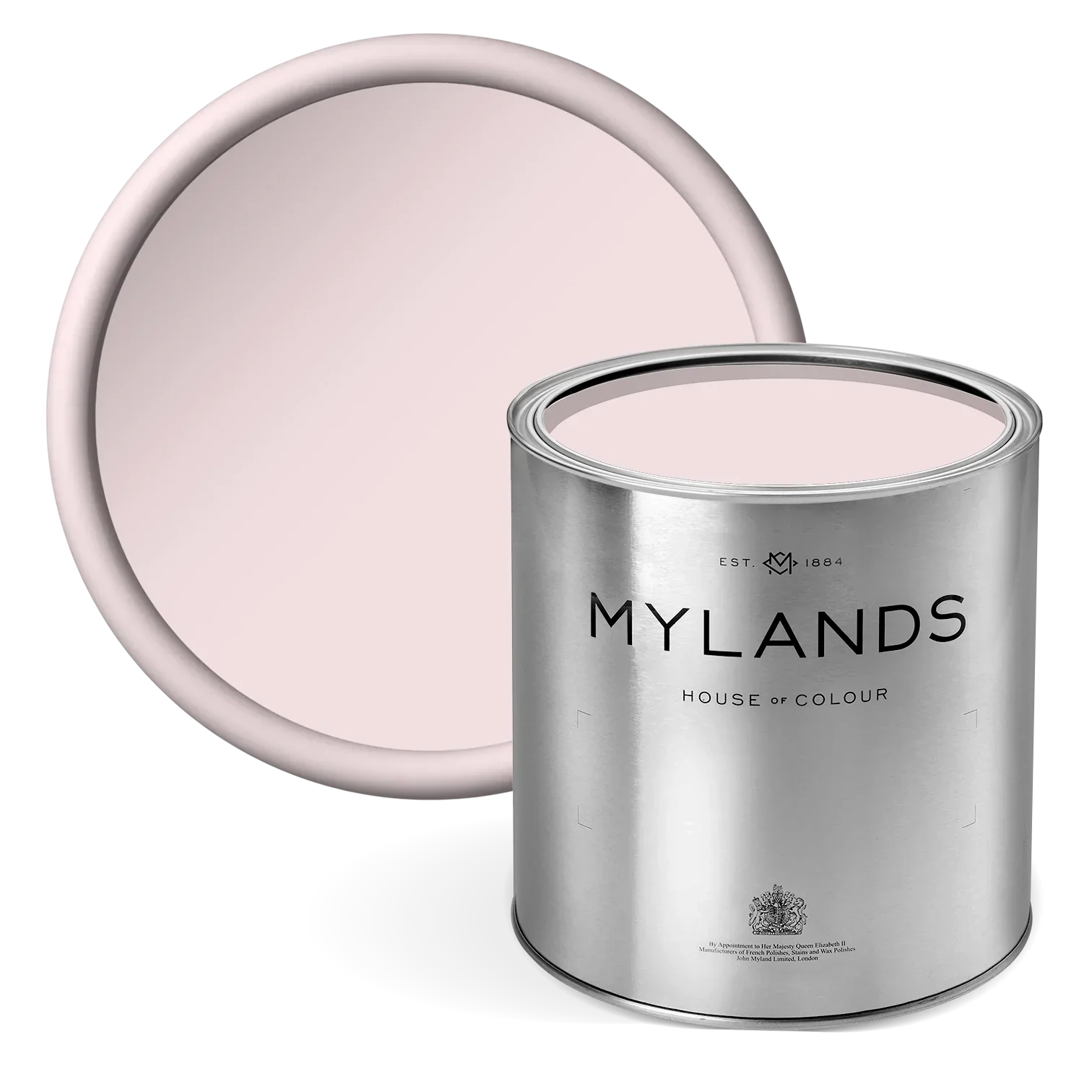 Palmerston Pink™ No.243 - pastel pink Mylands paint can with pink interior