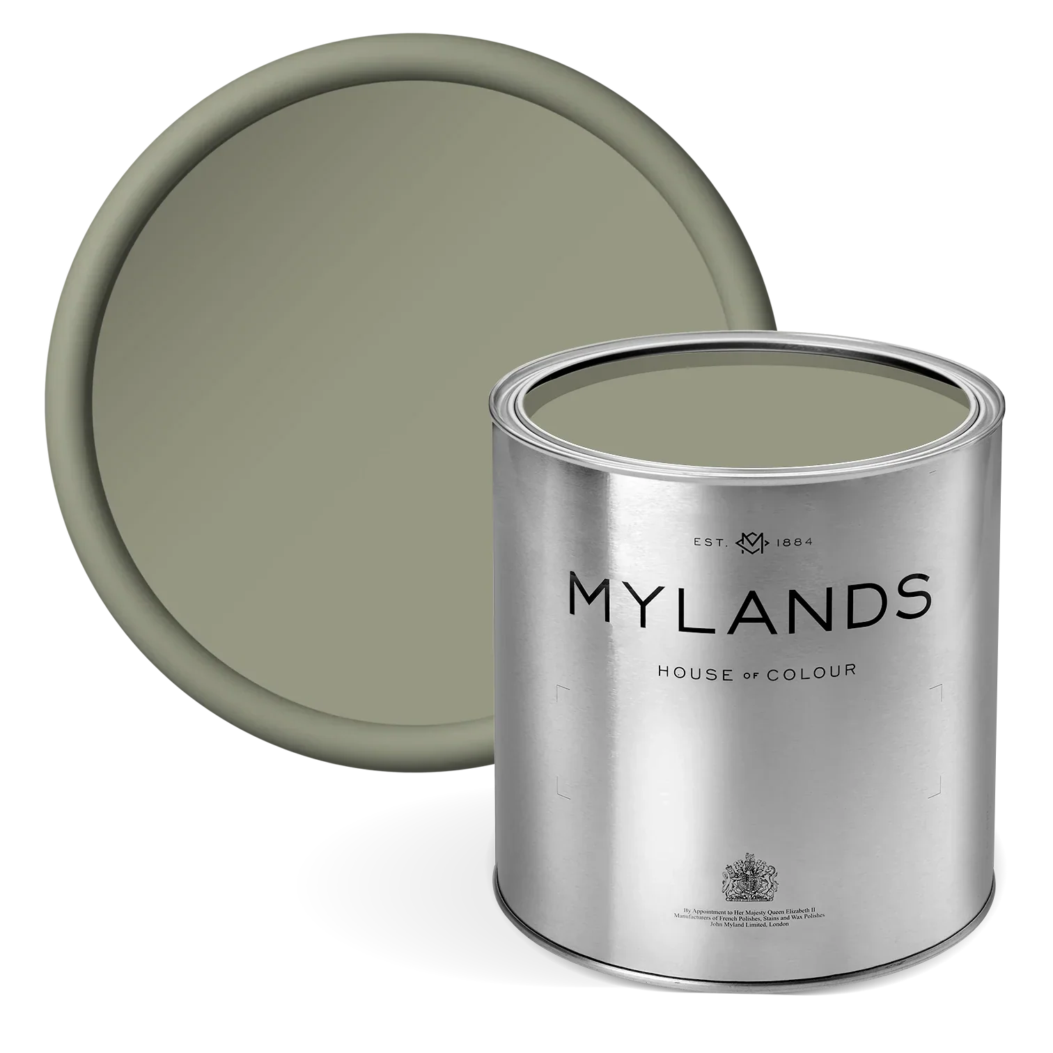 Serpentine™ No.192 - pale olive green Mylands paint can with a swatch