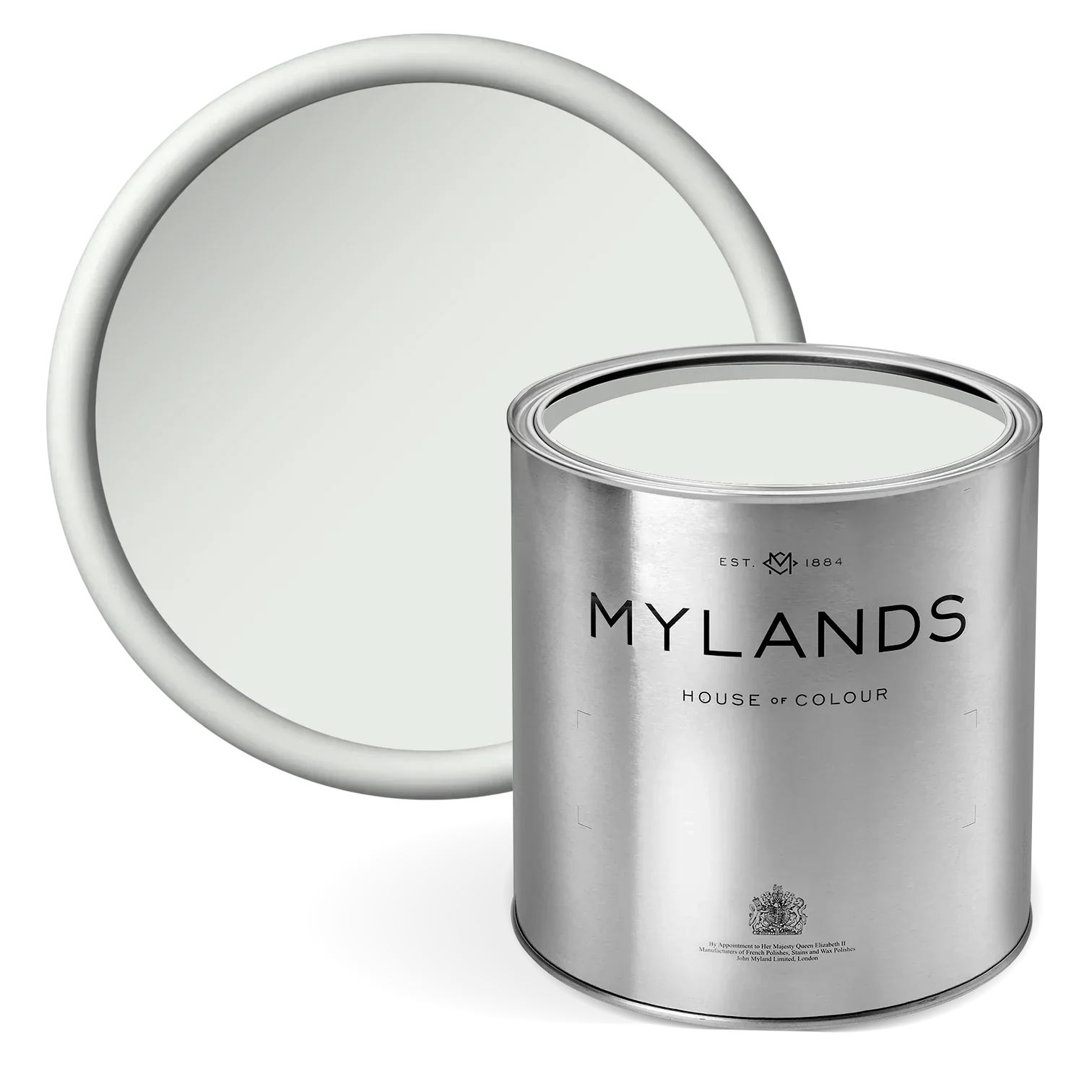 Syon Park™ No.13 - white paint with hint of green in Mylands paint tin with lid