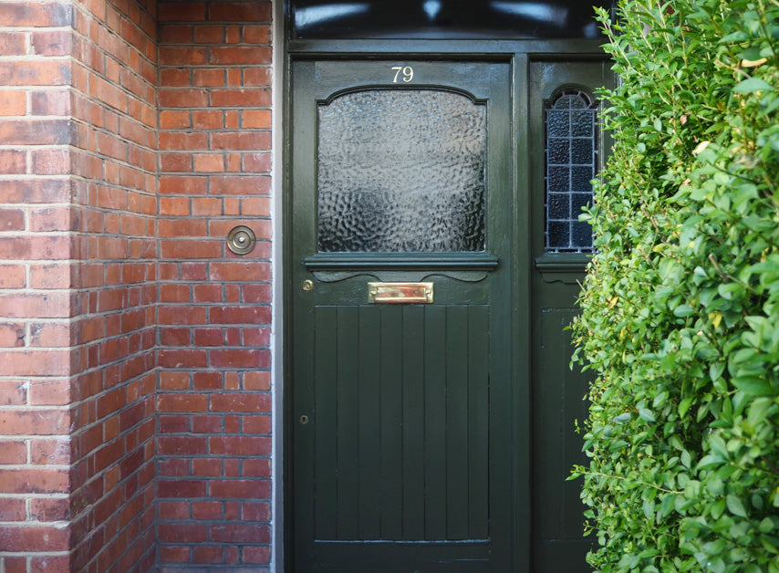 Dark Olive Green front door painted with Messel No.39